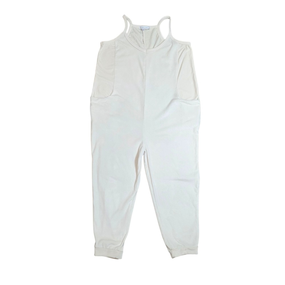 Sincerely Jules Cream Fleece Jumpsuit Women L Sleeveless Jogger Lounge